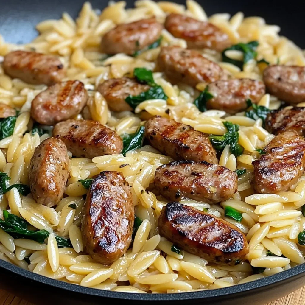 One-Pot Garlic Butter Sausage and Orzo Delight