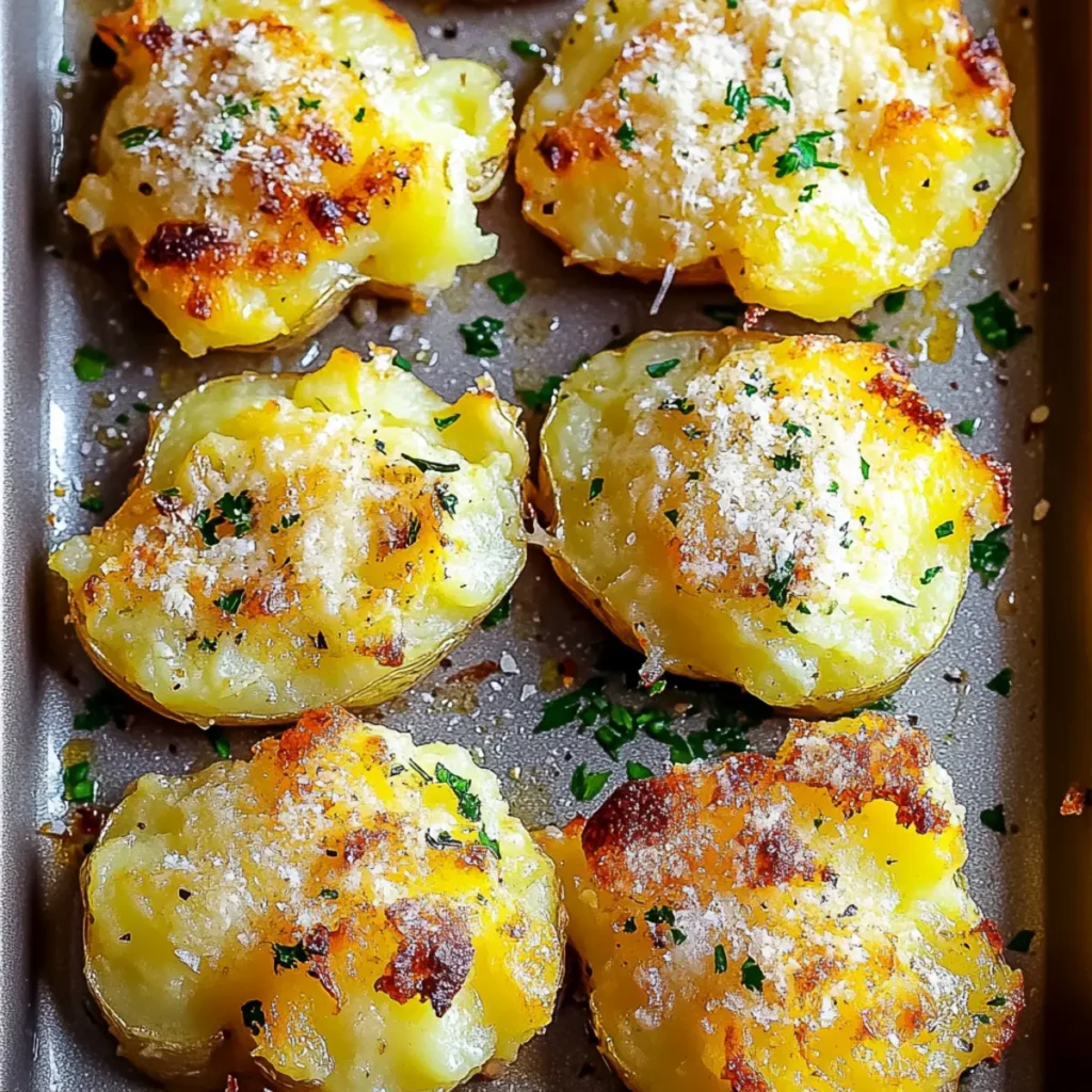 Crispy Garlic Butter Parmesan Smashed Potatoes