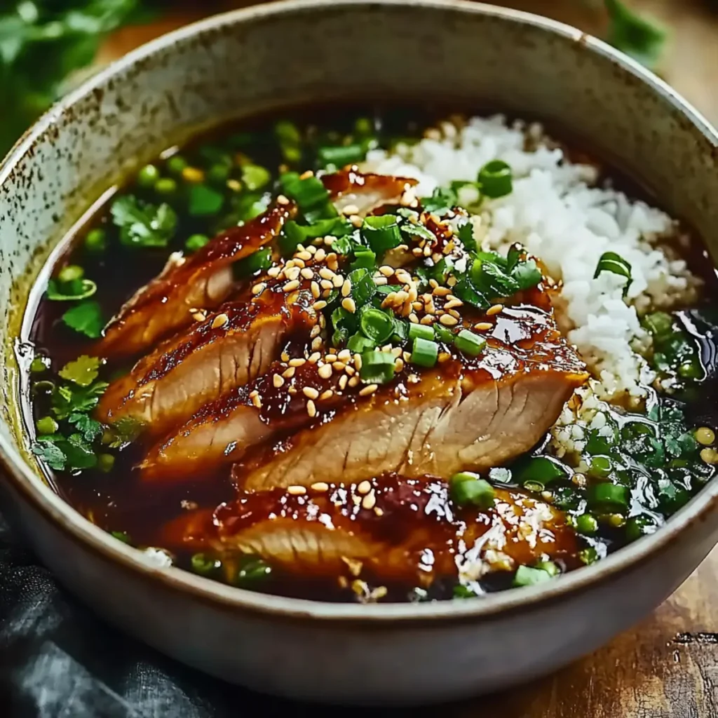 Caramelised Soy Chicken in Garlic Ginger Broth with Rice