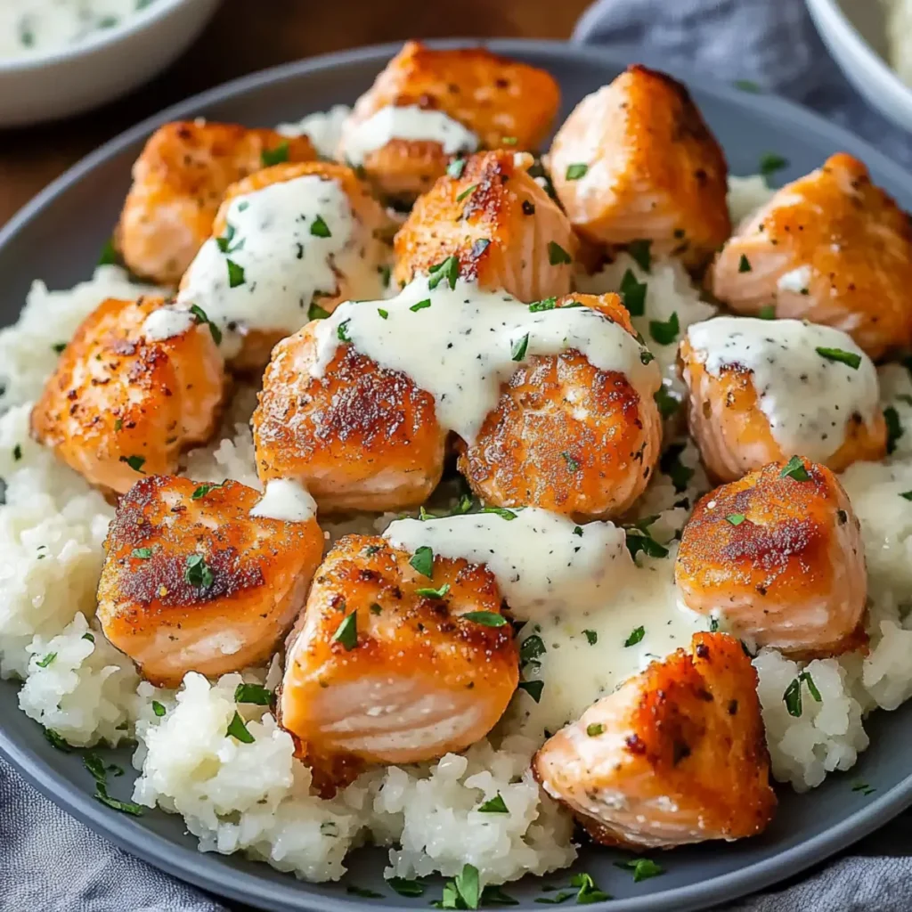Crispy Parmesan Salmon Bites with Creamy Garlic Sauce Recipe