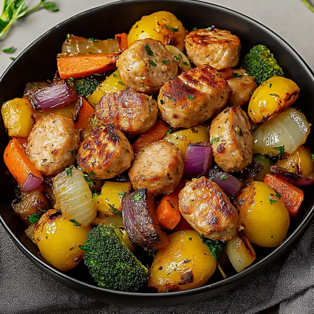 Quick and Easy 10 Minute Air Fryer Chicken Sausage and Veggies