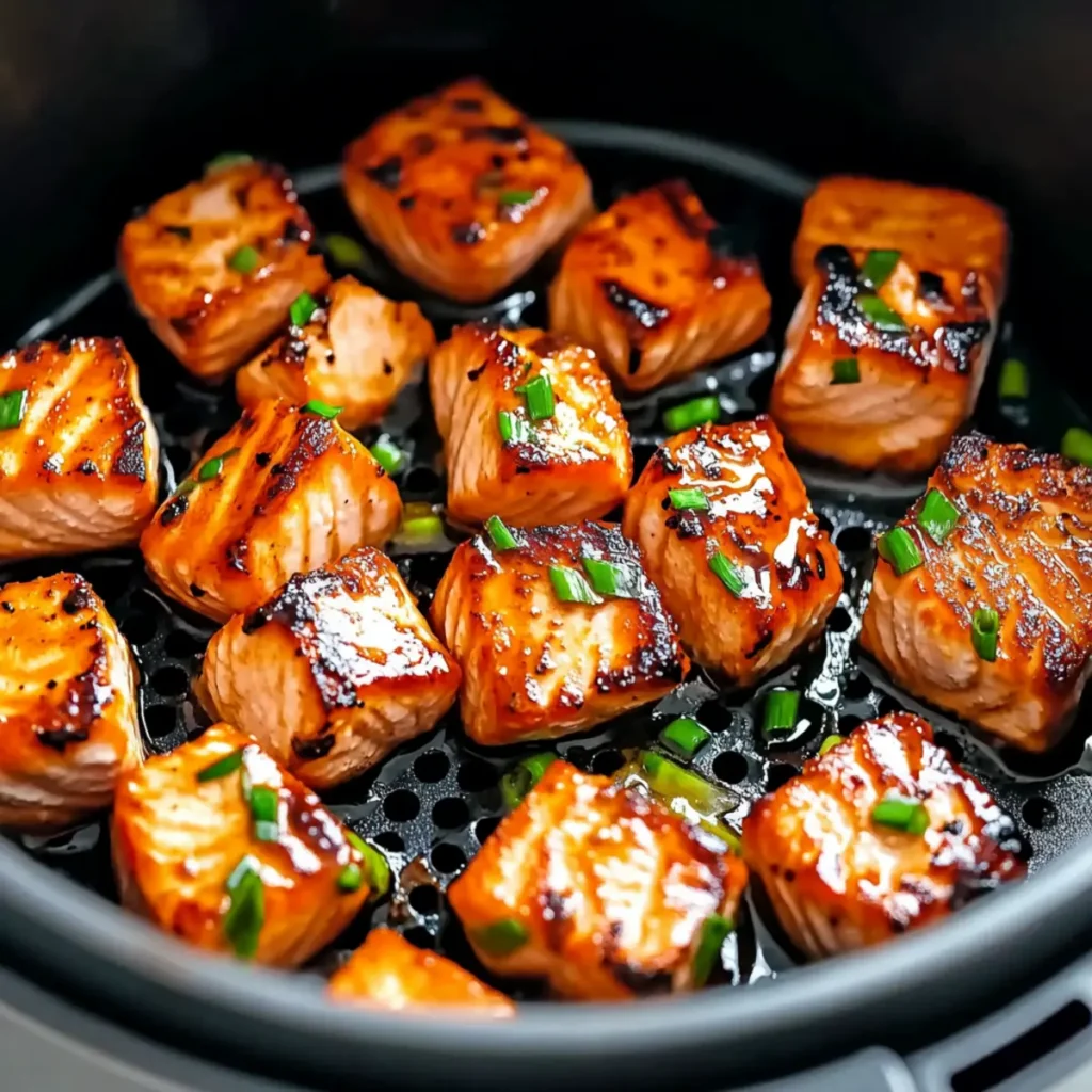 Glazed Honey Garlic Air Fryer Salmon Bites