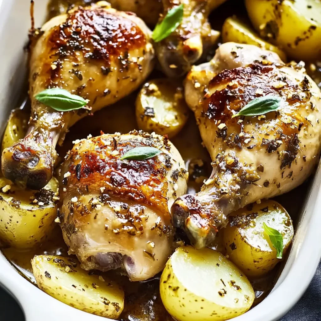 Garlic Parmesan Chicken Drumsticks & Potatoes Baked to Perfection