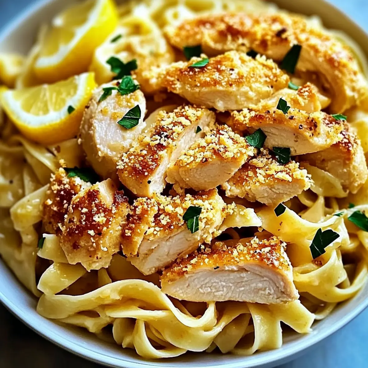Buttered Noodles with Tender Chicken and Lemon Parmesan Strips