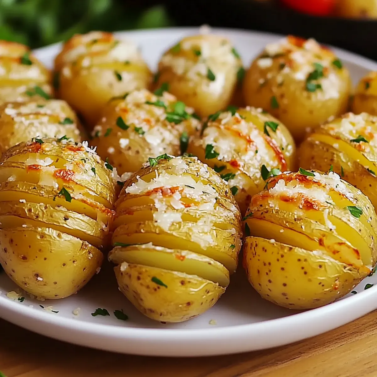 Crispy Garlic Butter Potatoes Recipe with Mozzarella and Parmesan