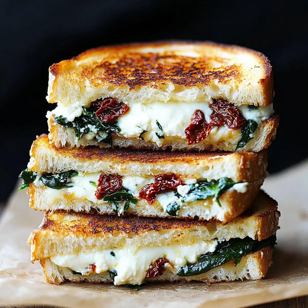 Grilled Cheese with Sun-Dried Tomatoes, Spinach & Ricotta
