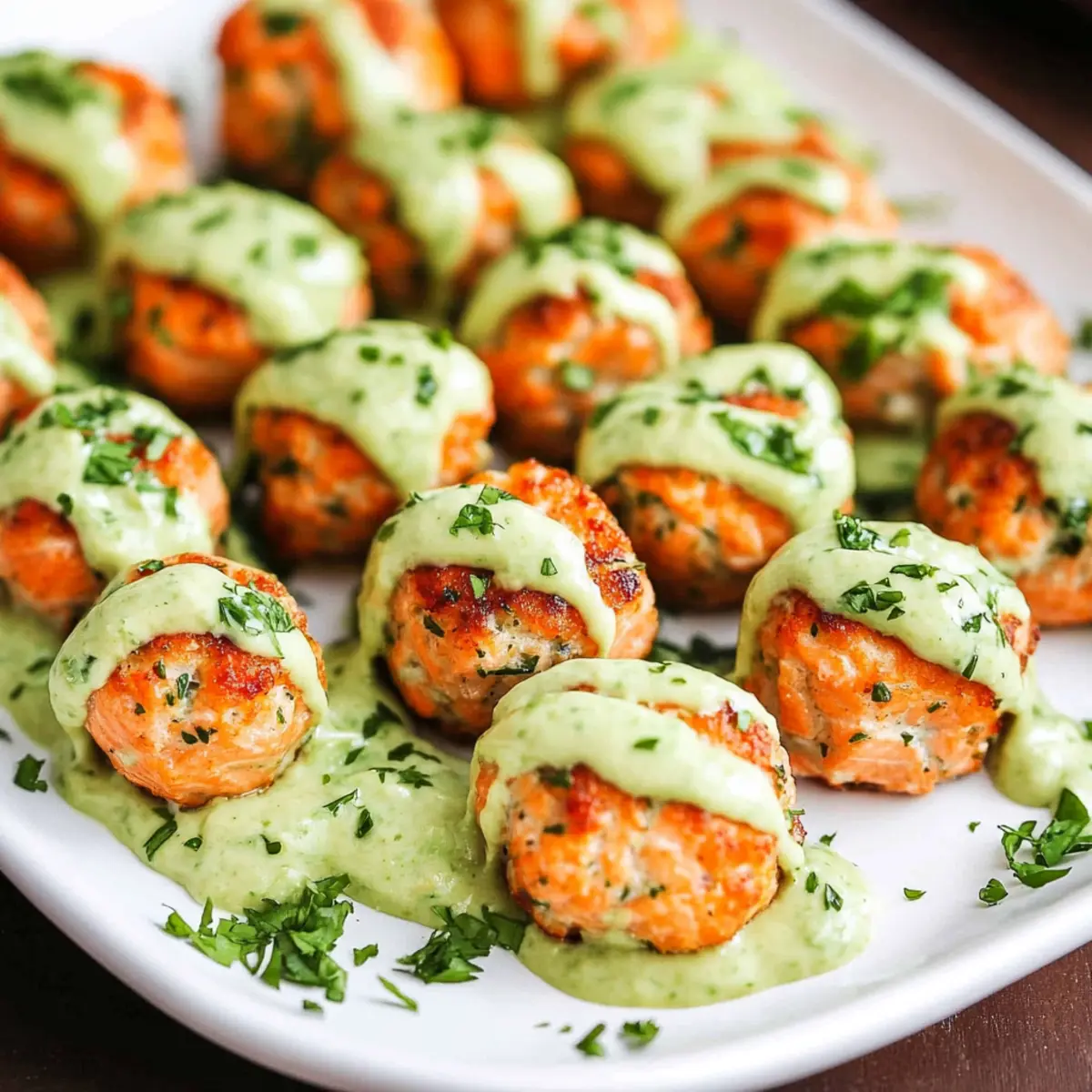 Baked Salmon Meatballs with Creamy Avocado Sauce