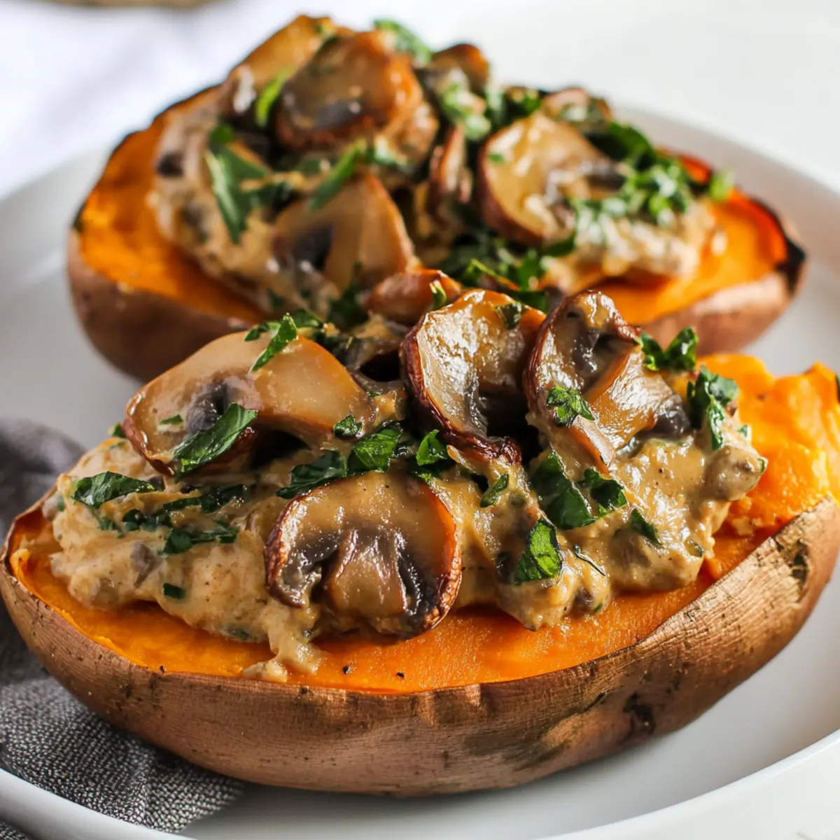 Creamy Mushroom Stuffed Sweet Potatoes