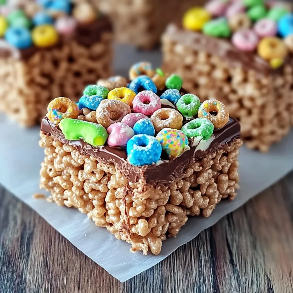 Nutella Peanut Butter Rice Krispies Treats with Lucky Charms