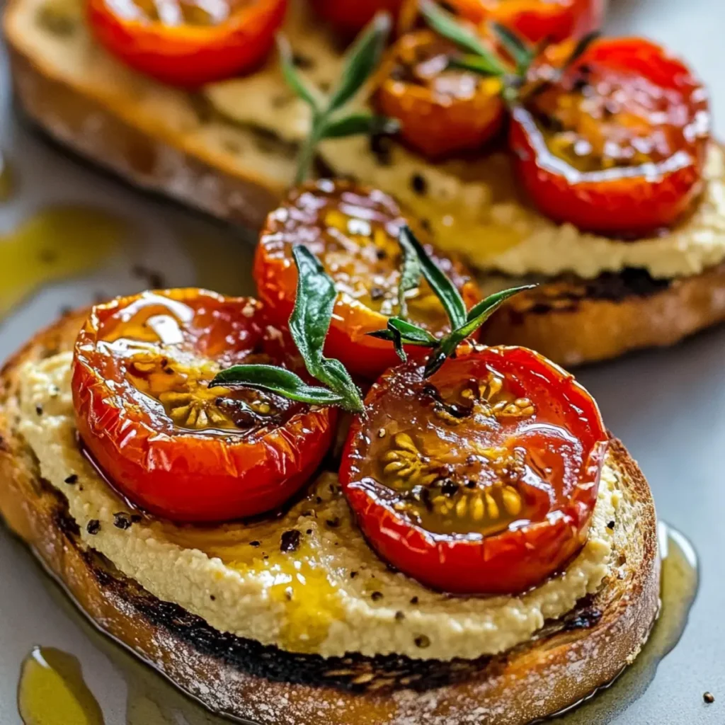 Delicious Balsamic Roasted Tomatoes & Hummus Toast
